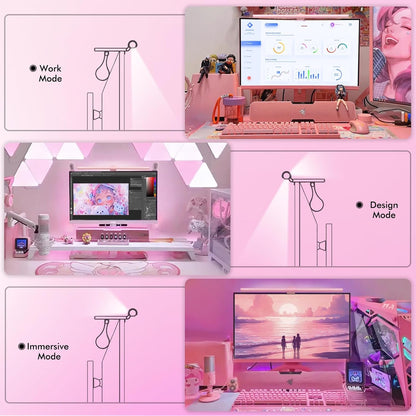 Quntis - Pink Monitor Light Bar with Remote, Eye-Care No Glare, Space Saving Computer Desk Lamp as Gifts for Girls, Stepless Dimming, Modern Aesthetic Desk Light Bar for Home Office Gaming Reading - Serious Techies