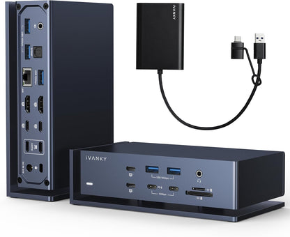iVANKY - FusionDock Max 1 Dual Thunderbolt 4 Chips, 20-In-1 Quad 6K@60Hz Monitor Macbook Docking Station, 40Gbps Dock for Mac M1/M2/M3 Pro/Max, 2HDMI 2.0, 96W PD, 10Gbps USB, 2.5 Gbe, Silver - Serious Techies