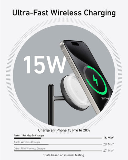 Anker - Magsafe Charger Stand, Iphone 17 Wireless Charging Station, Maggo 3 in 1 Charging Station, Qi2 Certified 15W Wireless Charger, Desk Accessory, for Iphone 17/16/15/14/13/12, Apple Watch, Airpods - Serious Techies