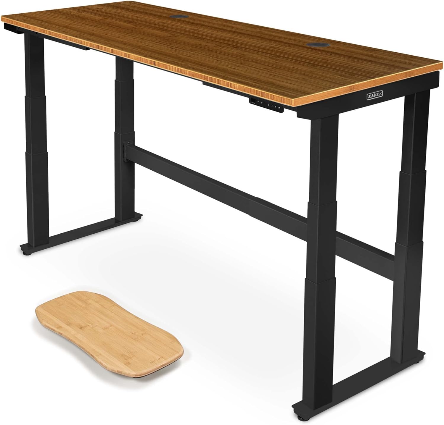 Uplift - Bamboo Curve (60 X 30 Inch) Electric Standing Desk V2-Commercial (Black) 4-Leg Adjustable Stand up Desk, Advanced Keypad, Wire Grommets, Wire Management Tray, Bamboo Rocker-X Board - Serious Techies
