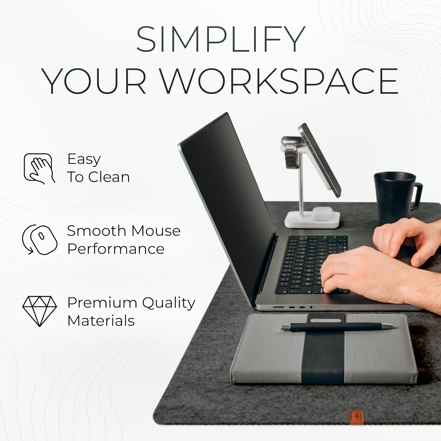 Nordik - Large Felt Desk Mat - Charcoal - 35 X 17 Inch - Full Desk Keyboard Mat - Computer Desk Mat for Keyboard and Mouse Pad - Desktop Mat - Large Felt Desk Pad - Serious Techies