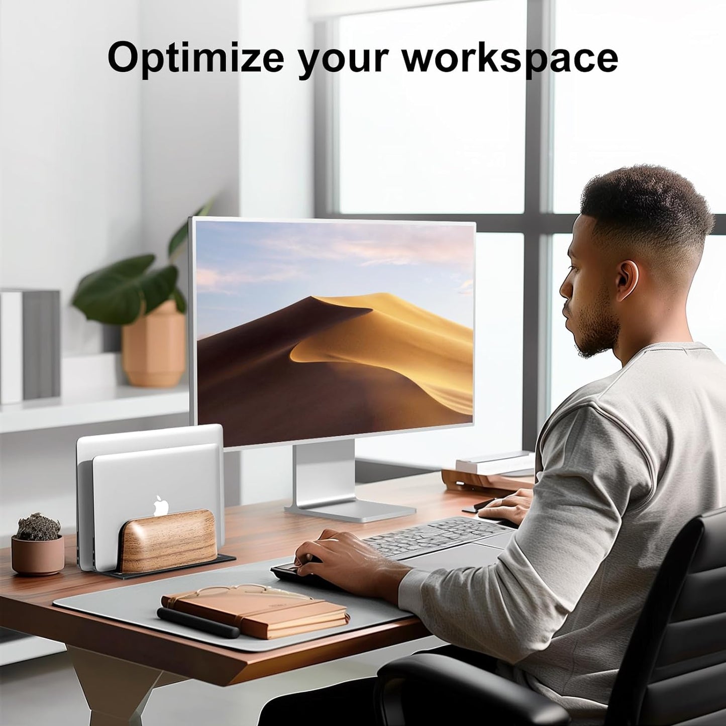 UPERGO - Vertical Laptop Stand, Dual Slot Wooden Laptop Holder Vertical for Desk, Width Adjustable Dock for Macbook Pro and Other Laptops - Serious Techies