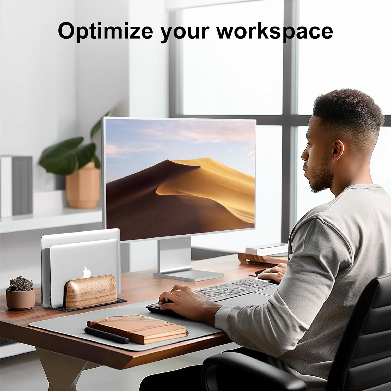 UPERGO - Vertical Laptop Stand, Dual Slot Wooden Laptop Holder Vertical for Desk, Width Adjustable Dock for Macbook Pro and Other Laptops - Serious Techies