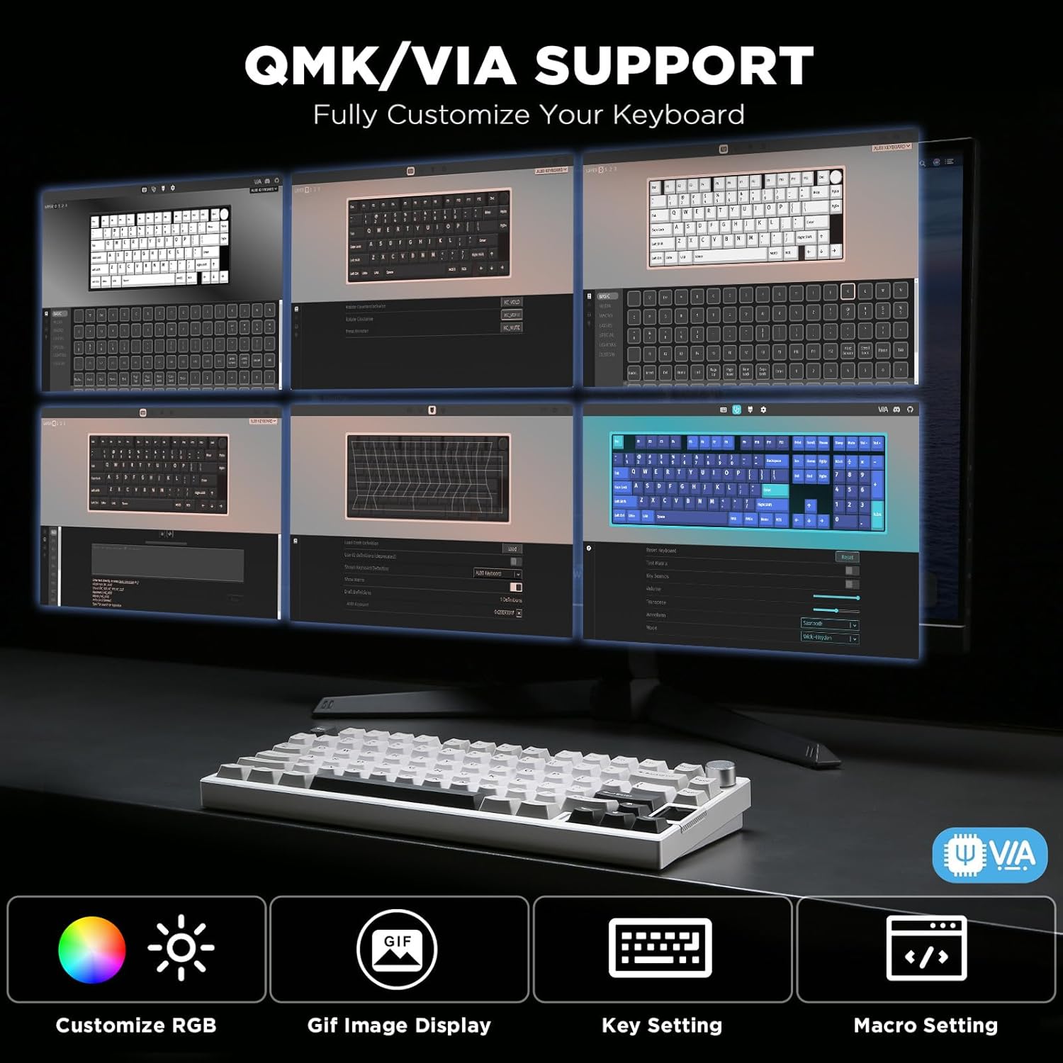 AL80 Wireless Mechanical Keyboard,Full Aluminum CNC, Smart LCD Display,Hot Swappable Gasket Mount 75% Layout with Knob,Bt/2.4G/Usb-C,Qmk/Via Support for Win/Mac (Silver, Gateron Zero Switch)