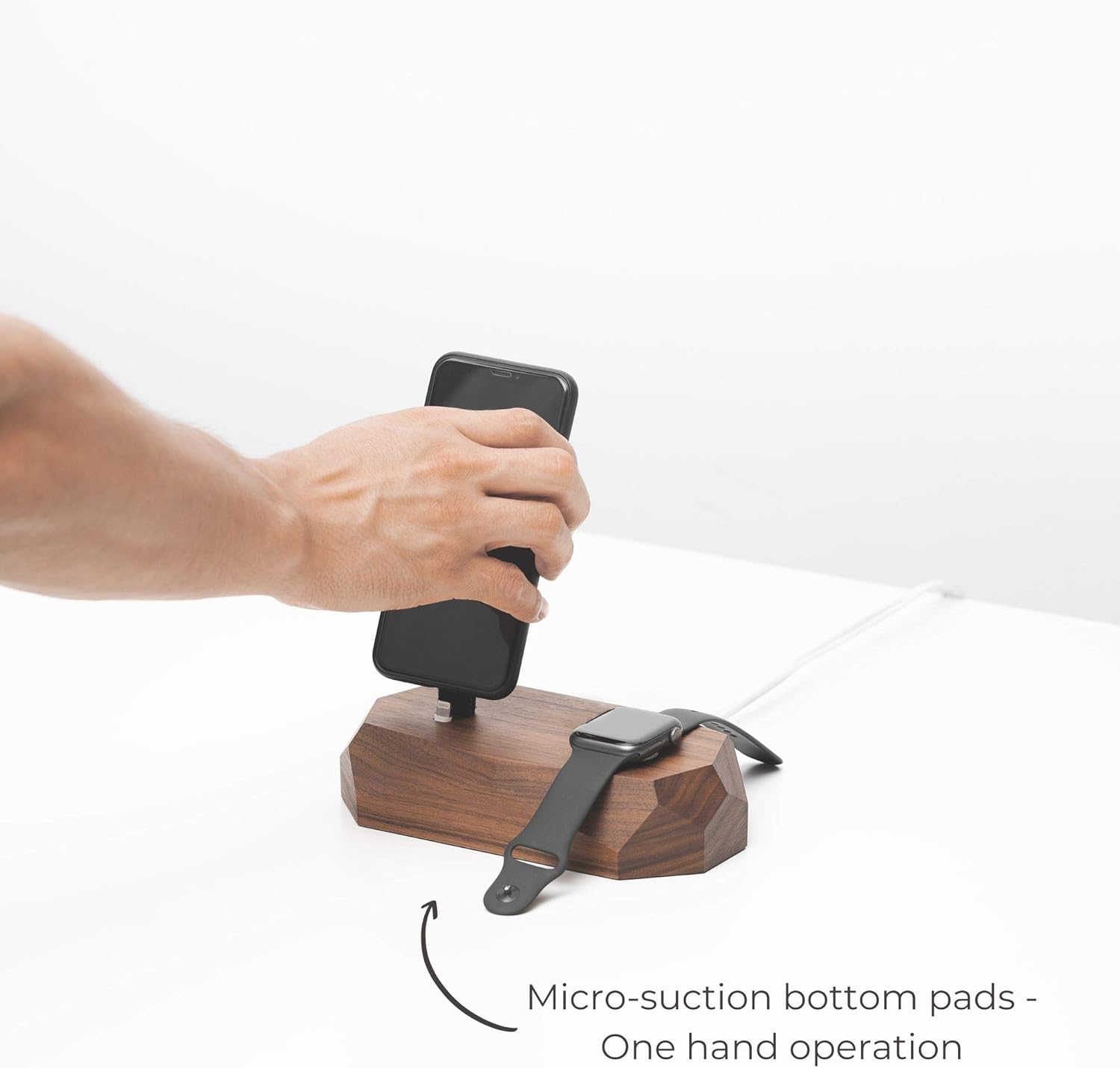 Oakywood - 2In1 Wood Docking Station Compatible with Apple Watch, Compatible with Iphone - Dual Charging Station, 1 X Lightning USB-A Connector Included - Combo Dock - Walnut - Serious Techies