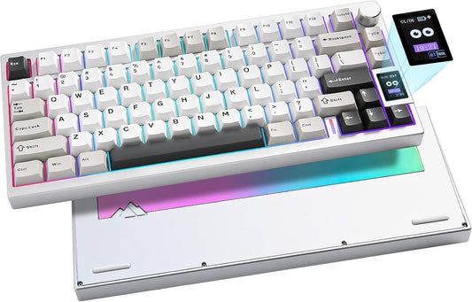 AL80 Wireless Mechanical Keyboard,Full Aluminum CNC, Smart LCD Display,Hot Swappable Gasket Mount 75% Layout with Knob,Bt/2.4G/Usb-C,Qmk/Via Support for Win/Mac (Silver, Gateron Zero Switch)