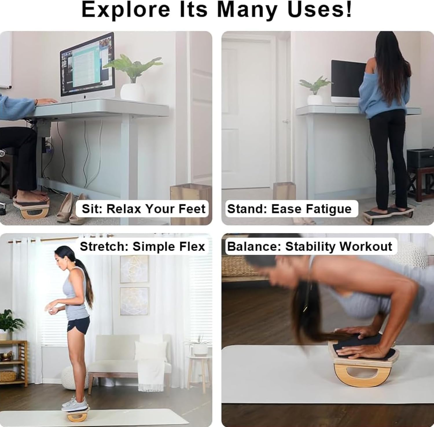 StrongTek - Ergonomic Wood Foot Rest for Enhanced Circulation & Comfort, 350Lbs Capacity, Rocker Balance Board for Standing Desks, Non-Slip, No Assembly, 18" Wide - Ideal for Office/Home - Serious Techies