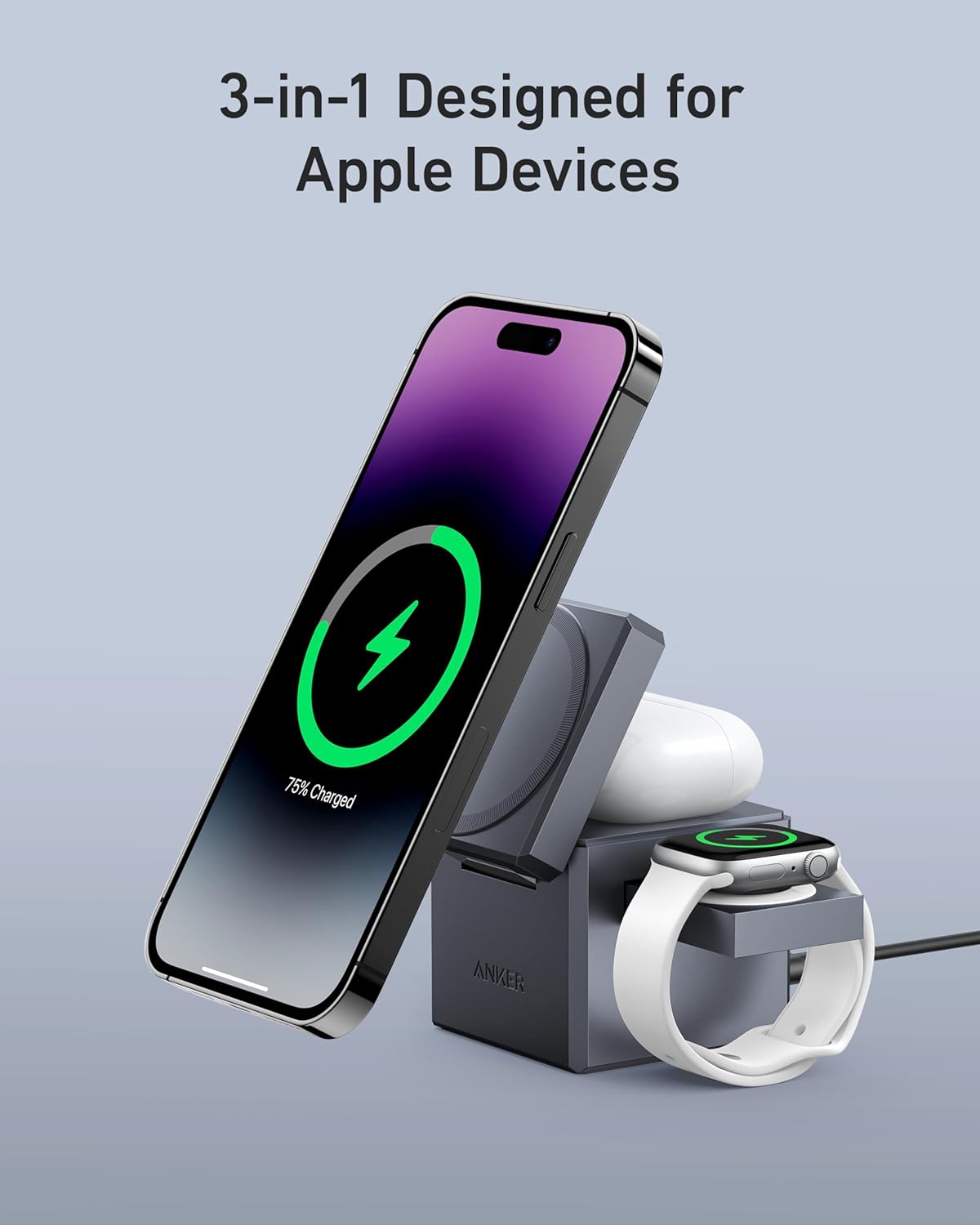 Anker - Magsafe Charger Stand, Iphone 16 Wireless Charger, 3-In-1 Cube with Magsafe, 15W Foldable Fast Charging Stand, for Iphone 16/15/14/13, Apple Watch 1-8/Ultra, Airpods (30W USB-C Charger Included) - Serious Techies