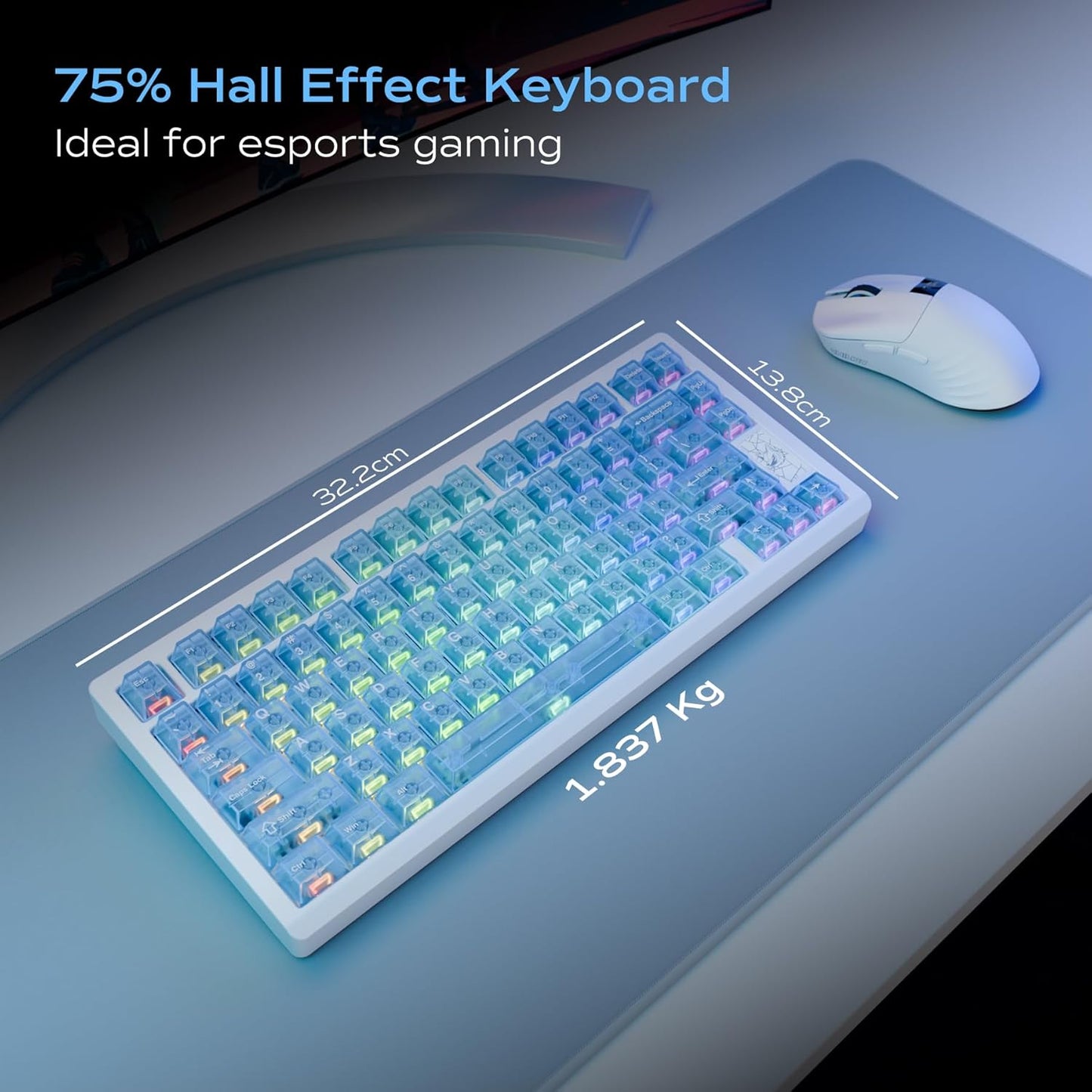 Chilkey Slice75 HE Gaming Keyboard: Hall Effect Aluminum Keyboard with Flux Switch, Rapid Trigger, 8K Polling, Per-Key RGB Gaming Magnetic Switch Key Board for Gaming (Translucent Blue)