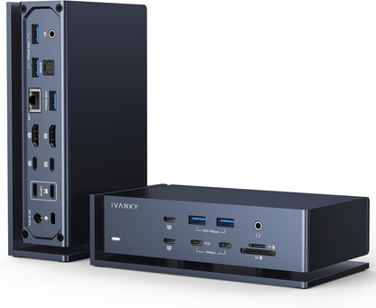 iVANKY - FusionDock Max 1 Dual Thunderbolt 4 Chips, 20-In-1 Quad 6K@60Hz Monitor Macbook Docking Station, 40Gbps Dock for Mac M1/M2/M3 Pro/Max, 2HDMI 2.0, 96W PD, 10Gbps USB, 2.5 Gbe, Silver - Serious Techies