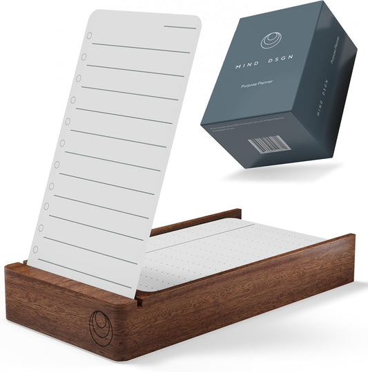 Mind Design Store - Walnut Stand plus 180 to Do List Cards and 20 Goal Setting Cards - Serious Techies