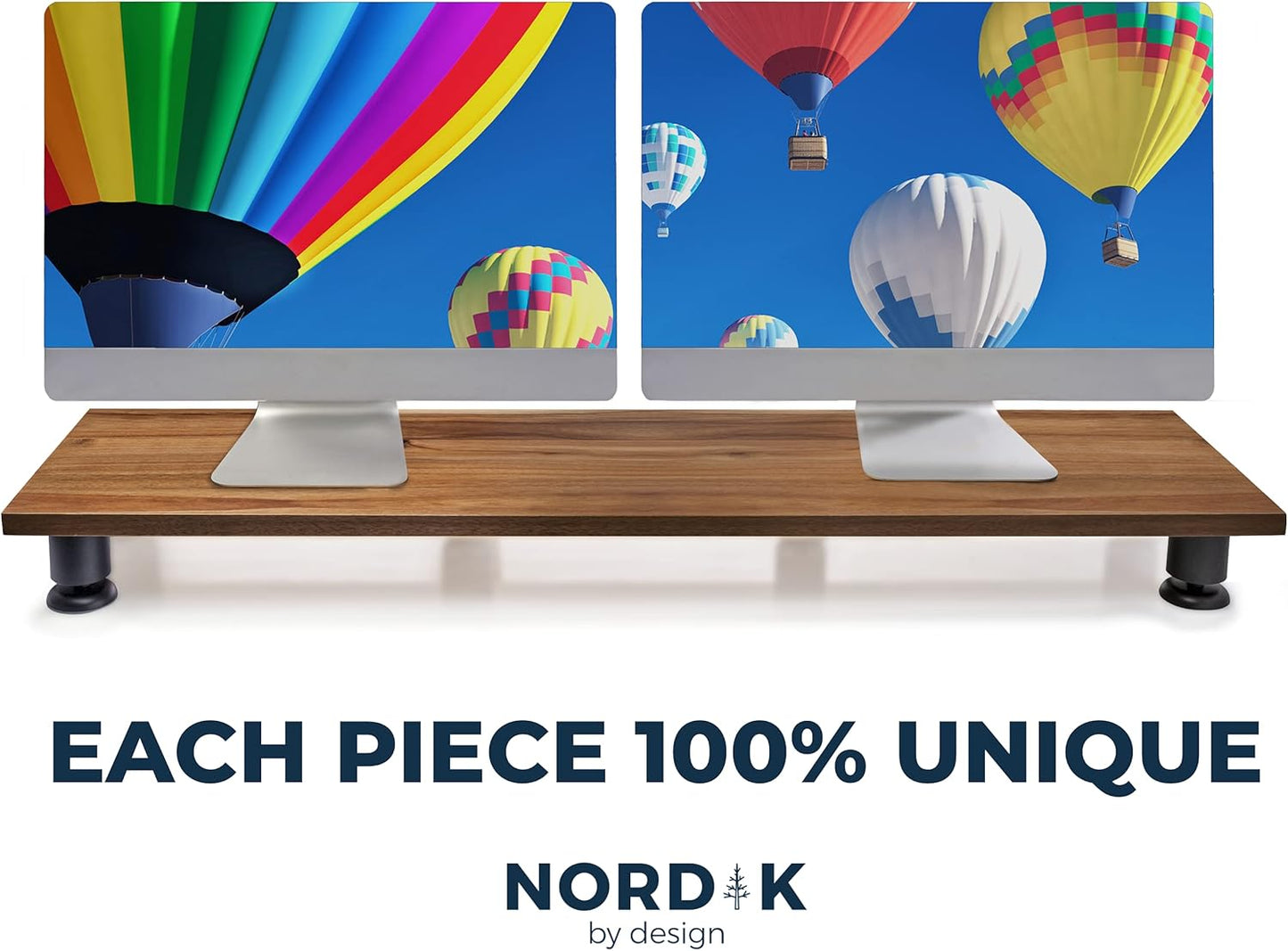 Nordik - Large Dual Monitor Riser for 2 - Premium Handmade Hardwood Acacia Computer - Laptop TV Stand with Storage for Desk Accessories - Serious Techies