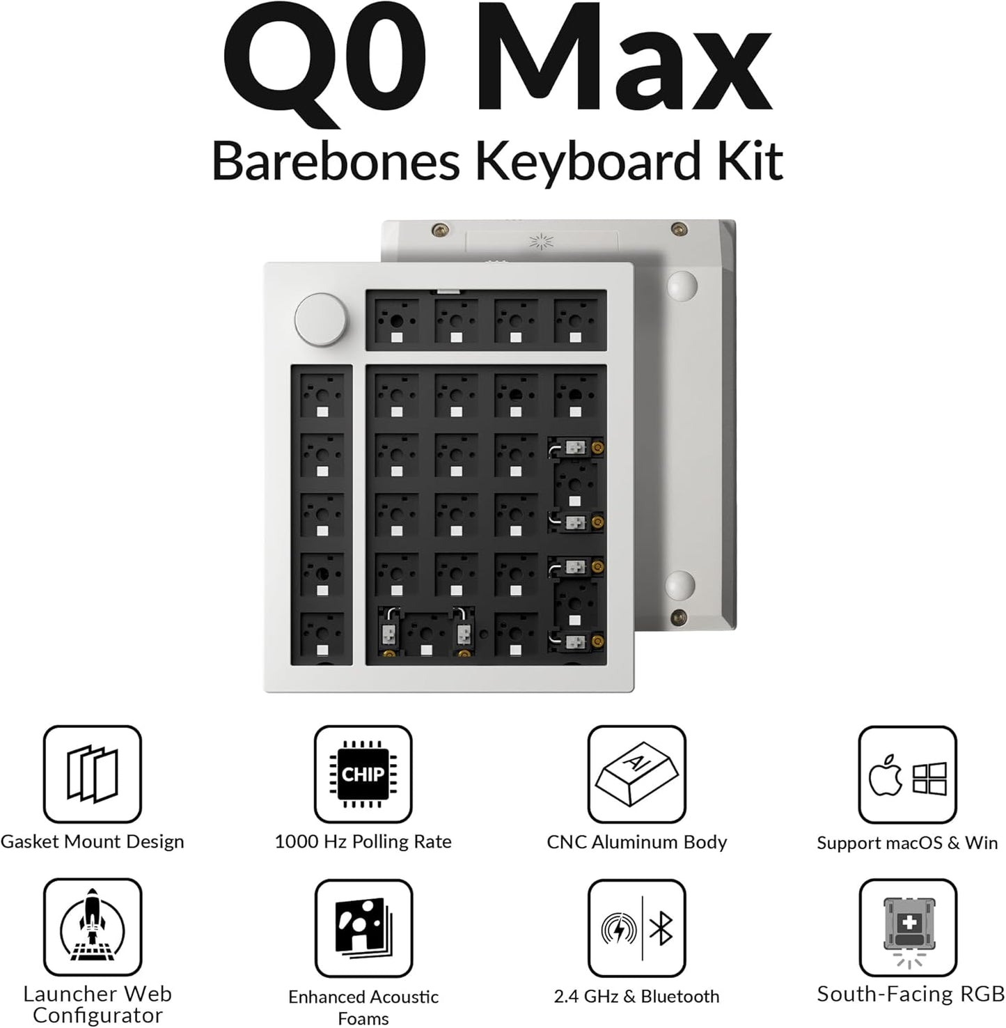 Keychron - Q0 Max Wireless Custom Barebones Keyboard Kit, 2.4 Ghz/Bluetooth 5.1/Wired QMK Number Pad, RGB Numeric Keypad Compatible with Laptop Mac Windows Linux - White - Serious Techies