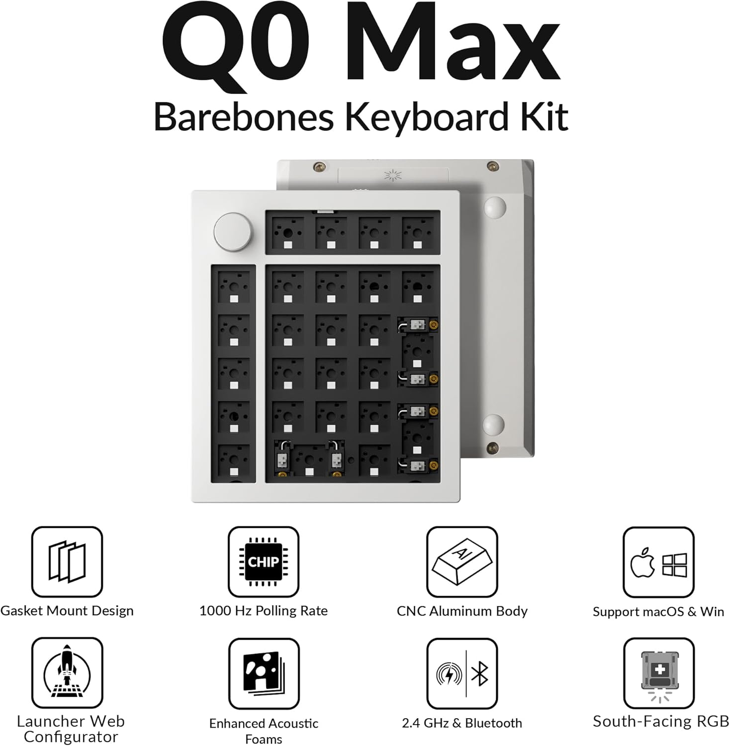 Keychron - Q0 Max Wireless Custom Barebones Keyboard Kit, 2.4 Ghz/Bluetooth 5.1/Wired QMK Number Pad, RGB Numeric Keypad Compatible with Laptop Mac Windows Linux - White - Serious Techies