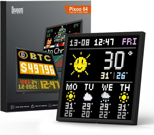 Pixoo-64 - Wifi Pixel Cloud Digital Frame with APP Control,64 X 64 LED Panel Display Frame for Gaming Room Decoration/Social Media Fans Counter