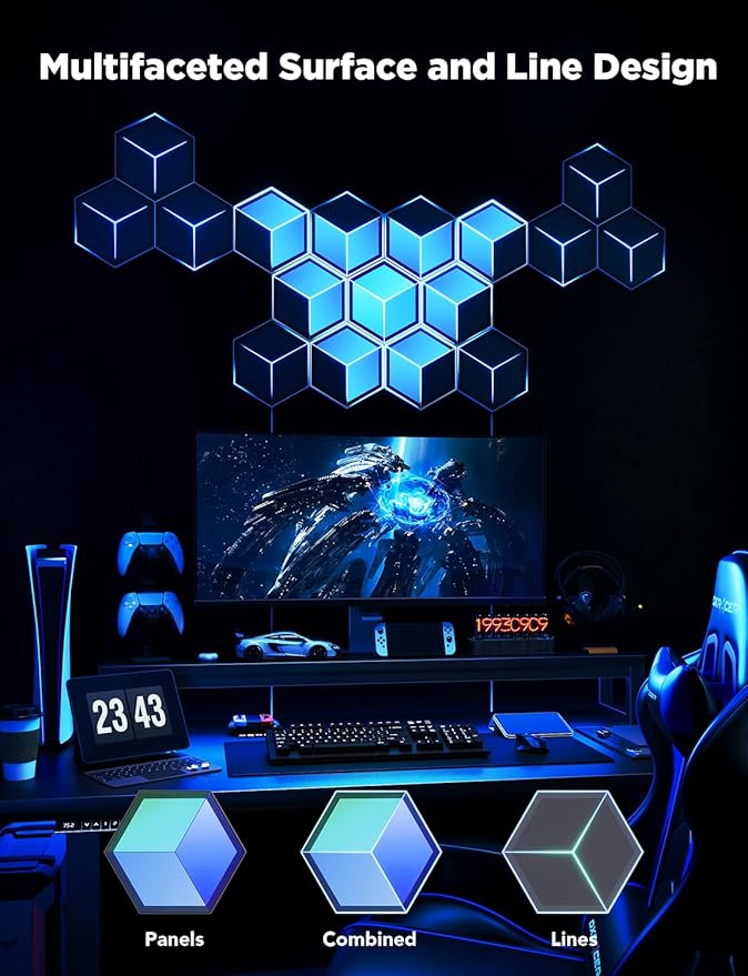 Govee - Glide Hexagon Light Panels Ultra, RGBIC 3D Wall Lights with DIY Program, 60 Scenes and 129 Lamp Beads, Upgraded Gaming Light for Gaming Room, Works with Alexa, 10 Pack Meteor Gray - Serious Techies - Serious Techies, LLC