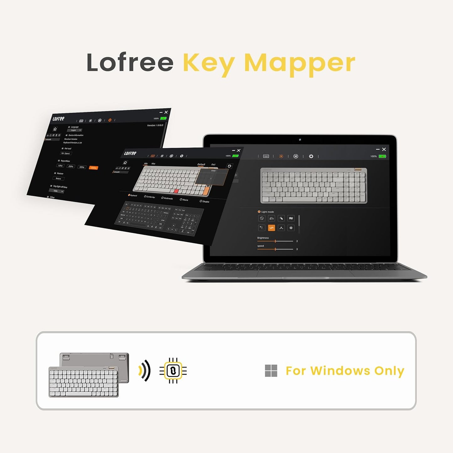 LOFREE - Flow Lite 84 Keys Low Profile Mechanical Keyboard, 75% Swappable Rechargeable Wireless Keyboard with 2.4G Receiver, Bluetooth and Wired Connection for Windows, Mac/Specter Linear Switches (Off-White)