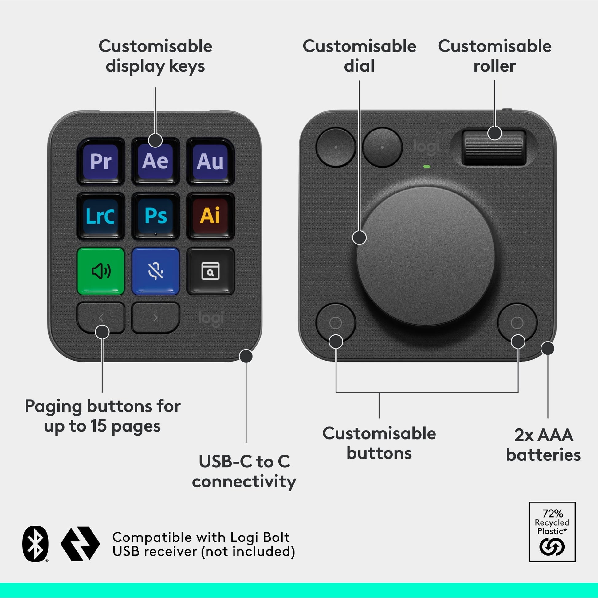 Logitech - MX Creative Console, Programmable Keypad with 9 Customizable LCD Keys and Control Dial for Graphic Design, Video Editing, Photography, Use with Adobe, Zoom, Spotify and More, Graphite - Serious Techies