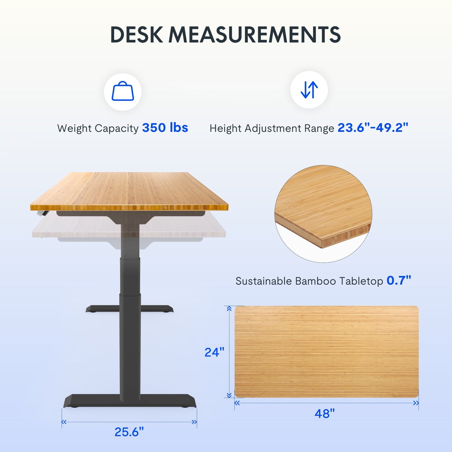 FLEXISPOT - 48"X24" Dual Motors 3-Stage Height Adjustable Standing Desk Ergonomic Home Office Sit Stand Desk with USB Port, Bamboo Rectangle Desktop Black Oval Frame - Serious Techies