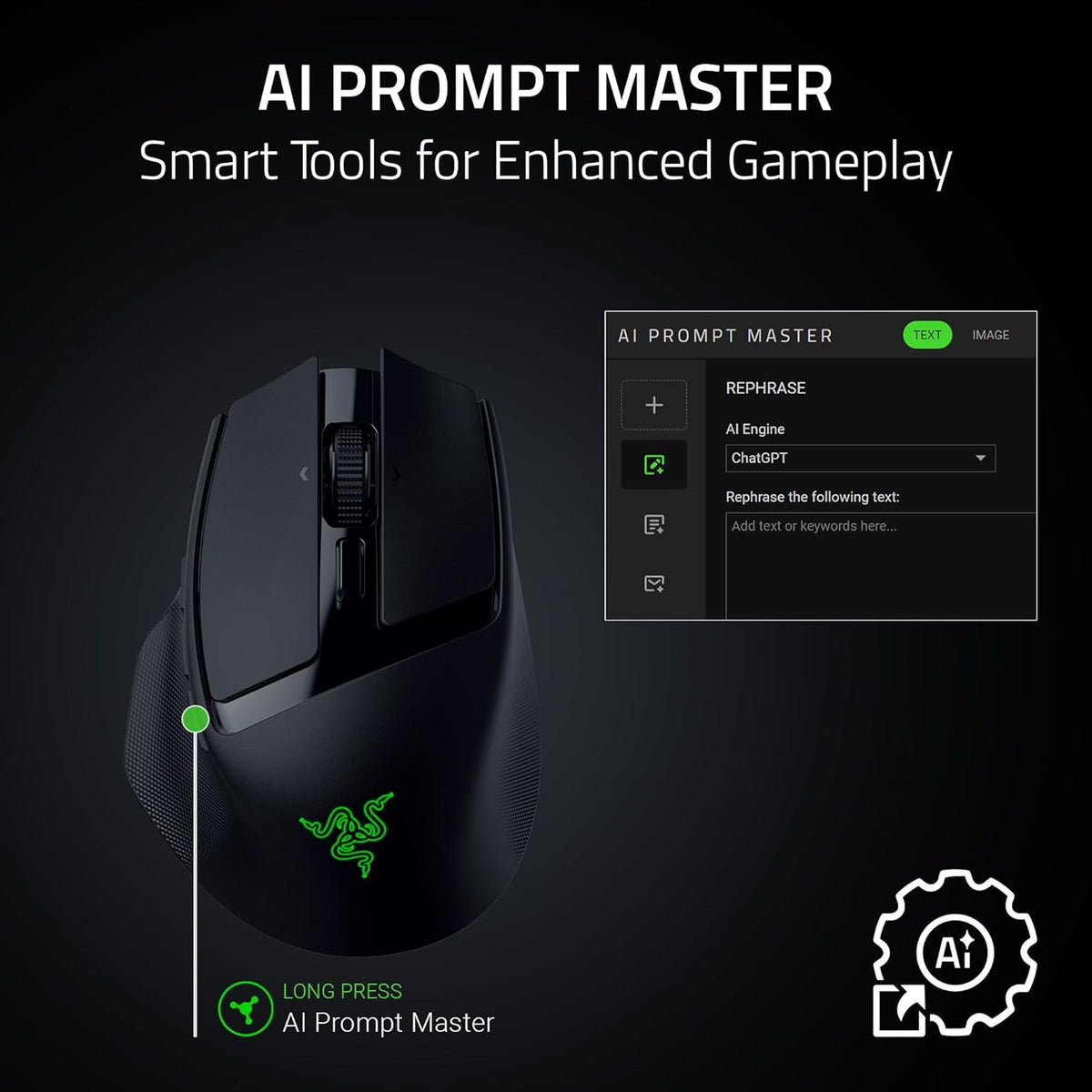 Razer - Basilisk Mobile Portable Ergonomic Wireless Gaming Mouse: 10 Programmable Controls Hyperscroll - Optical Switches Gen-3 - Long Battery Life - AI Prompt - 2.4 Ghz, Bluetooth, USB C - Serious Techies - Serious Techies, LLC