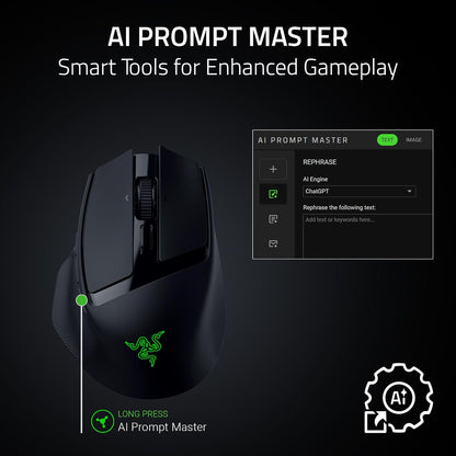 Razer - Basilisk Mobile Portable Ergonomic Wireless Gaming Mouse: 10 Programmable Controls Hyperscroll - Optical Switches Gen-3 - Long Battery Life - AI Prompt - 2.4 Ghz, Bluetooth, USB C - Serious Techies - Serious Techies, LLC