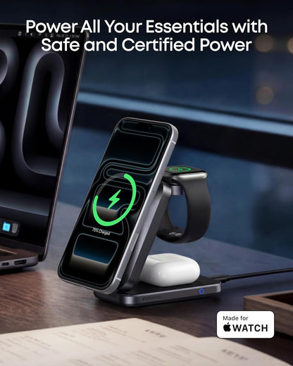 Anker - Prime 3-In-1 Wireless Charging Station, Magsafe Charger Stand Compatible, Qi2.2 25W Certified Palm-Sized Foldable Charger for Iphone 17/16, Apple Watch, Airpods (Non-Battery, Adapter Included) - Serious Techies