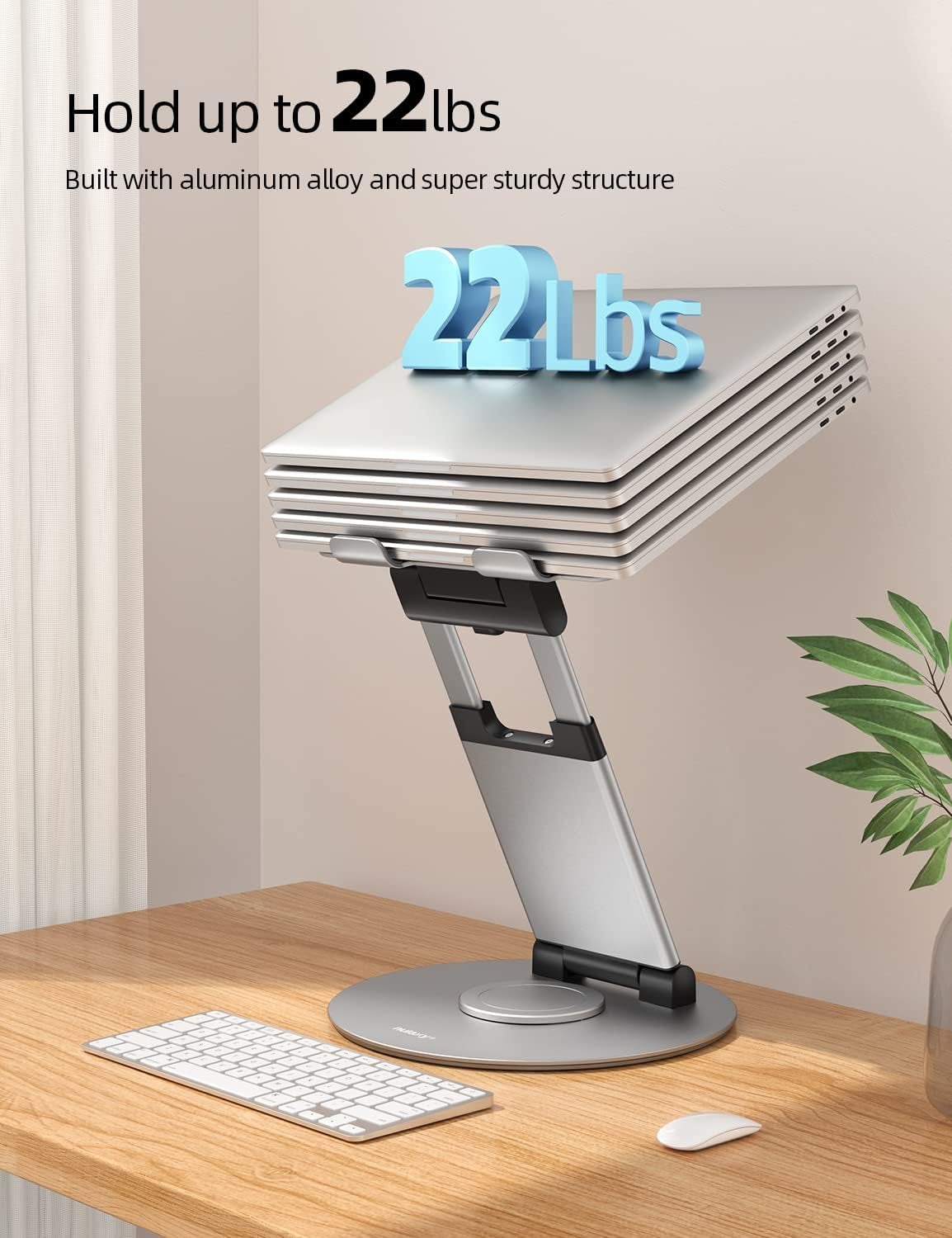 Nulaxy - Telescopic 360 Rotating Laptop Stand for Desk Adjustable Height Swivel Pull Out Design Ergonomic Laptop Riser Fits All 10-17" Laptops Computer Macbook, Silver - Serious Techies