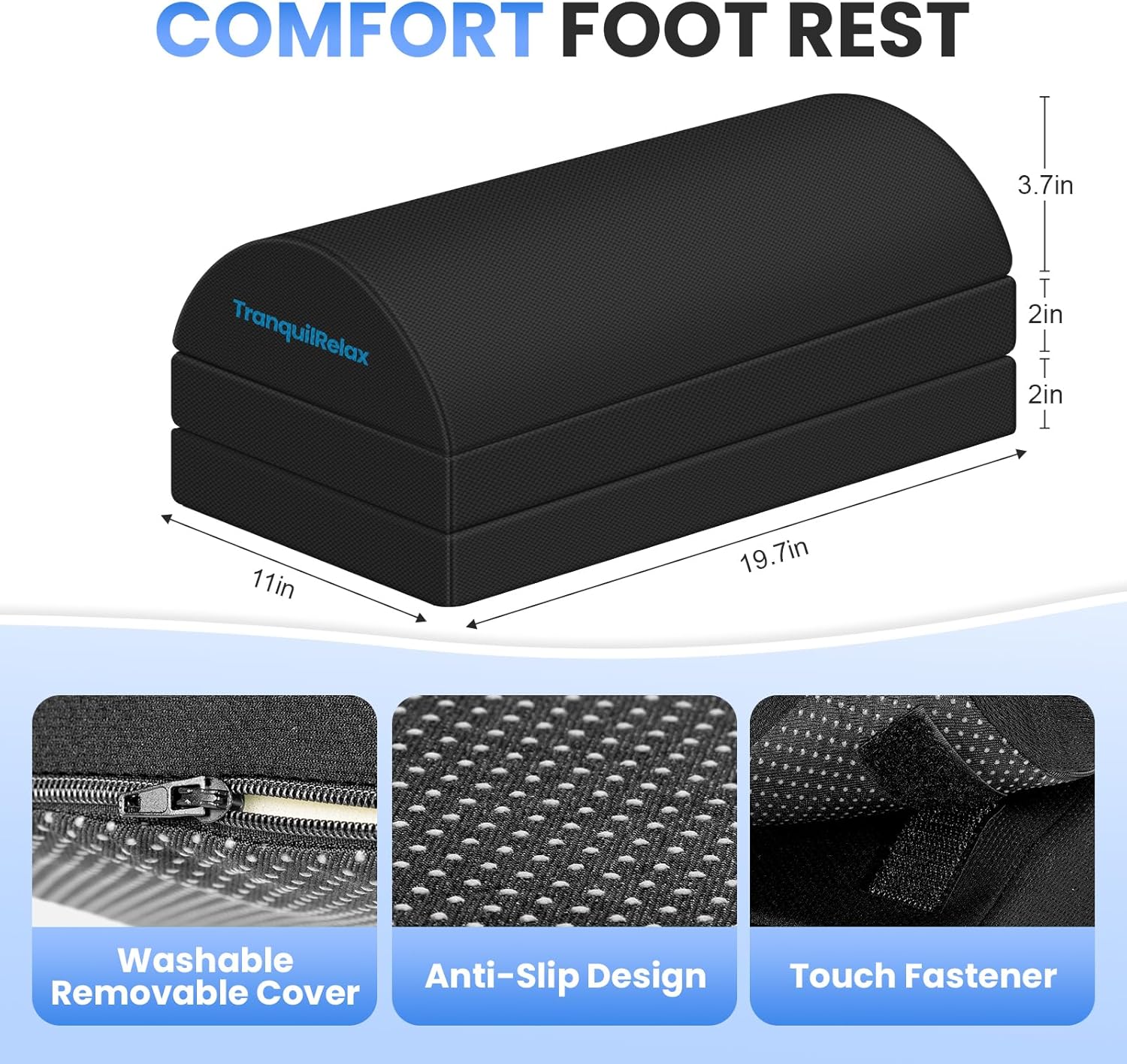 TranquilRelax - Foot Rest for under Desk at Work, Gaming Accessories Foot Stool with 3 Adjustable Heights & Washable Cover, Comfortable Office Desk Accessories, Footrest for Office, Home and Car (Black) - Serious Techies