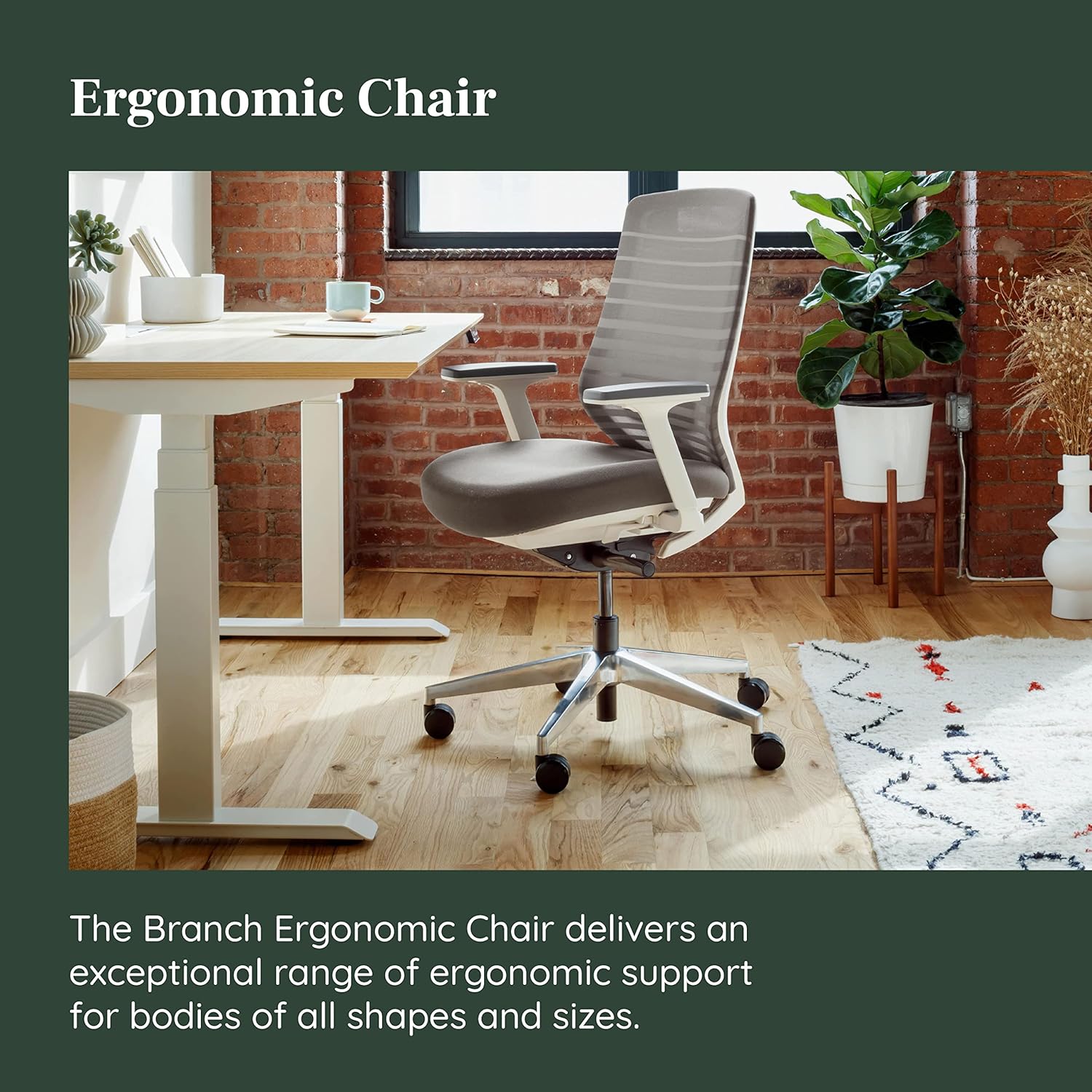 Branch - Ergonomic Chair - a Versatile Desk Chair with Adjustable Lumbar Support, Breathable Mesh Backrest, and Smooth Wheels - Experience Optimal Comfort and Support - Pebble - White - Serious Techies