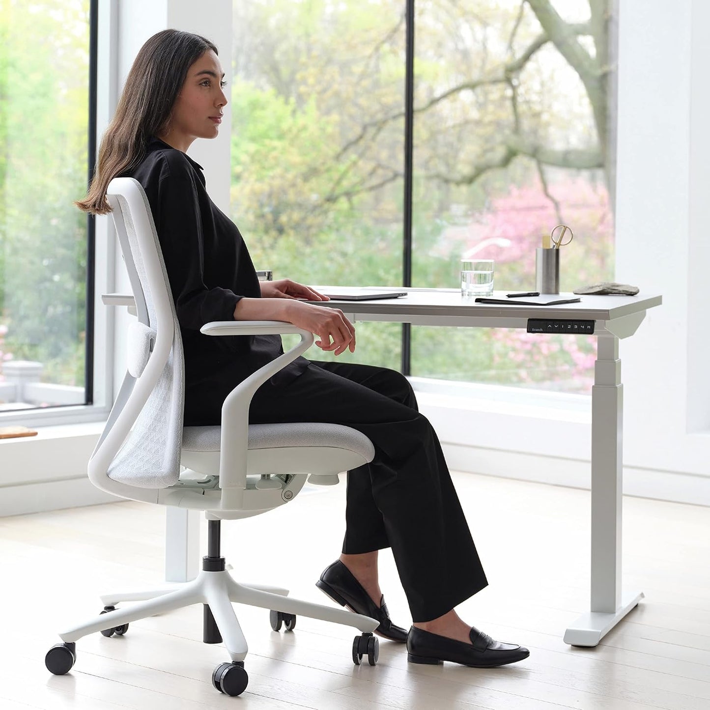 Branch - Verve Chair - High Performance Executive Office Chair with Contoured Seat Back and Adjustable Lumbar Rest - High Density Foam Cushion with Aluminum Base - up to 275 Lbs - Mist - Serious Techies