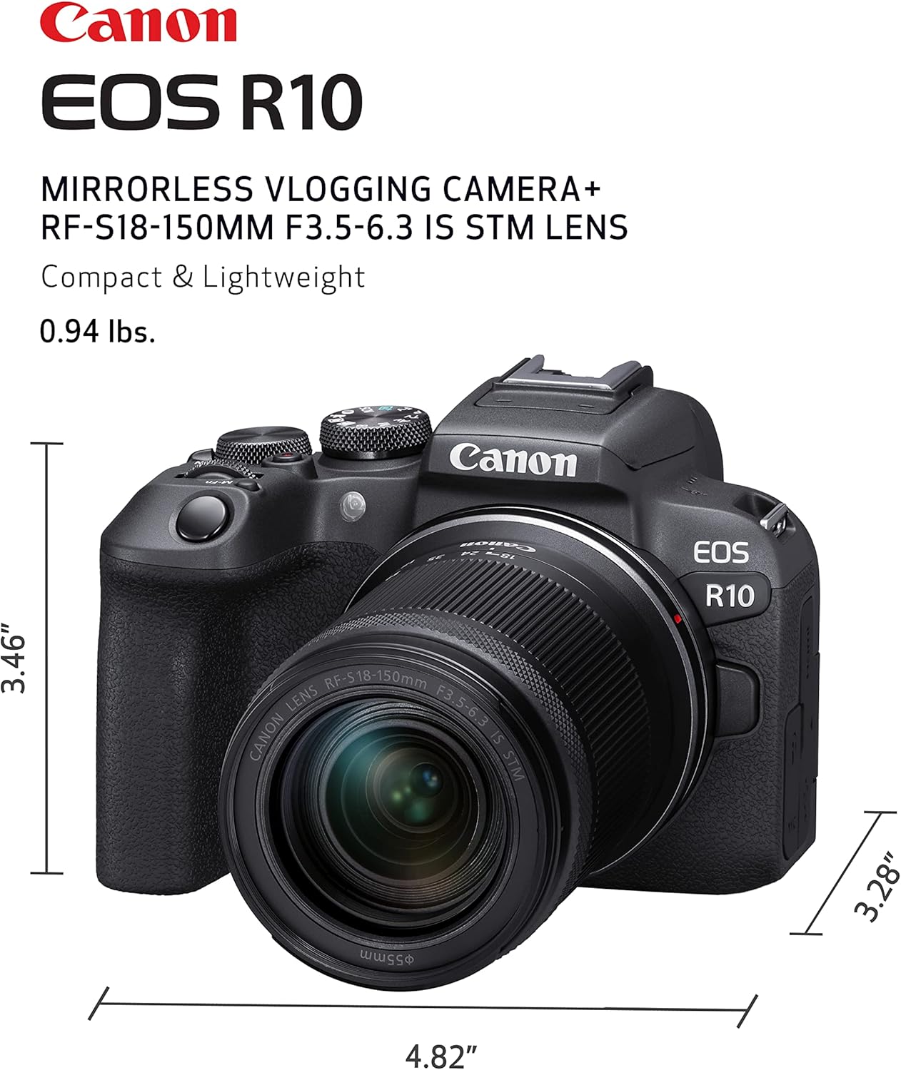 Canon- EOS R10 Rf-S18-150Mm F3.5-6.3 Is STM Lens Kit, Mirrorless Vlogging Camera, 24.2 MP, 4K Video, DIGIC X Image Processor, High-Speed Shooting, Subject Tracking, Compact, for Content Creators Black - Serious Techies