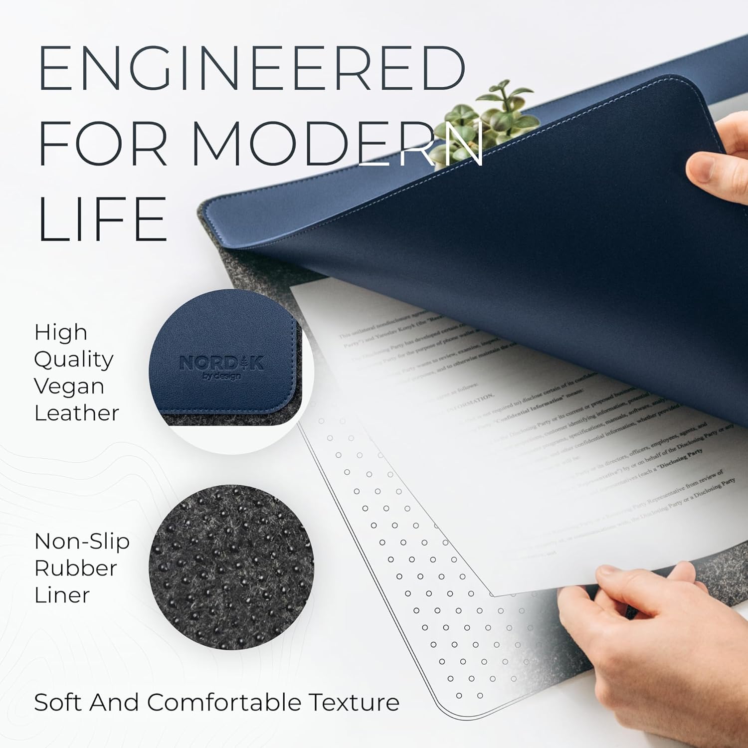 Nordik - Leather Top and Felt bottom Desk Mat Non-Slip - Blue - 35 X 17 Inch - Felt and Vegan Leather Desk Pad - Document Organizers - Desk Blotter and Desktop Mat - Desk Protector Laptop Desk Matt for Desktop - Serious Techies