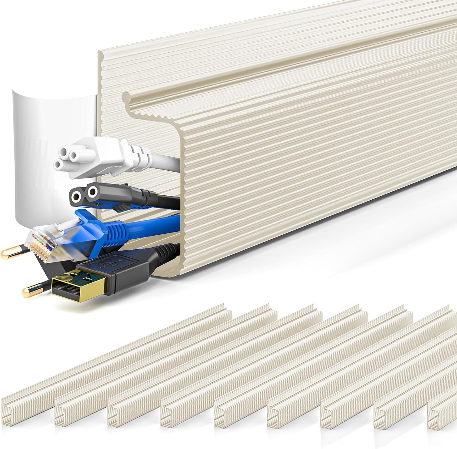 Yecaye - 157In Cable Management, Cord Organizer,Easy Install Self-Adhesive Cable Organizer,Cord Management, Desk Wire Holder for Office Organization,Child and Pet Proofing, White - Serious Techies