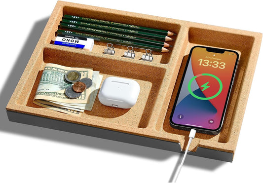 UPERGO - Valet Tray, Nightstand Tray for Men, Desk Drawer Organizer for Keys, Watch, Jewellery, Bedside Caddy - Serious Techies