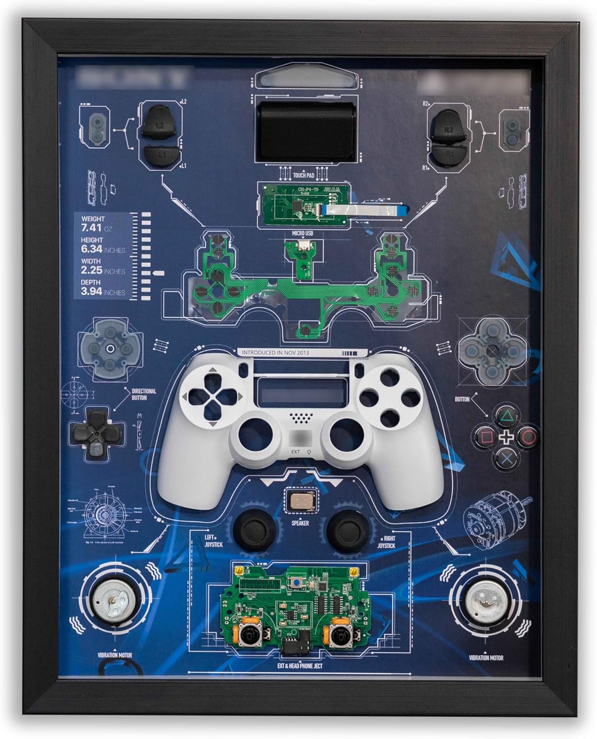 Funbox Design - Disassembled Controller Frame for PS4, for Dualshock 4, Controller Teardown Wall Art, Disassembled Wall Decor, Wall Art for Gamers, Dualshock Disassembly - Serious Techies