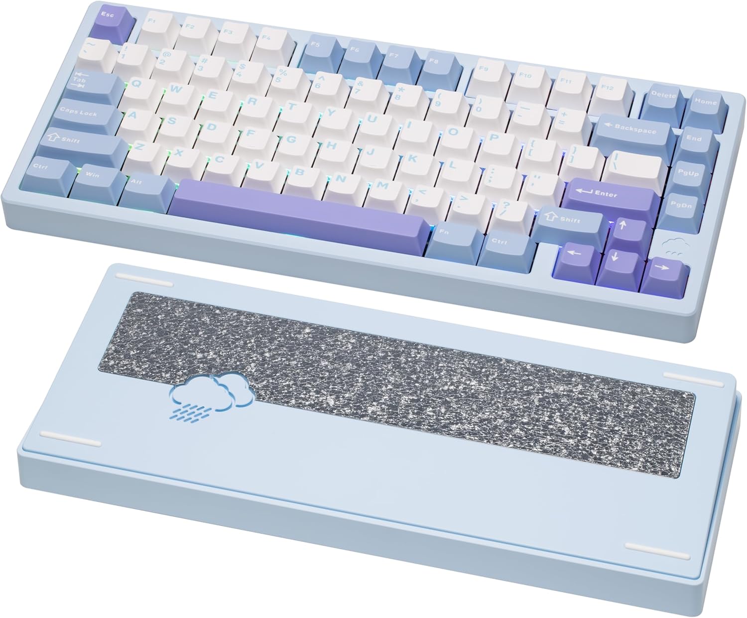 WOBKEY -  Rainy 75 CNC Aluminum Hmx/Jwk/Cocoa Switches Triple-Mode Connectivity Mechanical Keyboard with Superior Acoustics, No Rgb/Pp/Mirrored Glass/3500Mah/Violet Switch (Lite - Silver) - Serious Techies