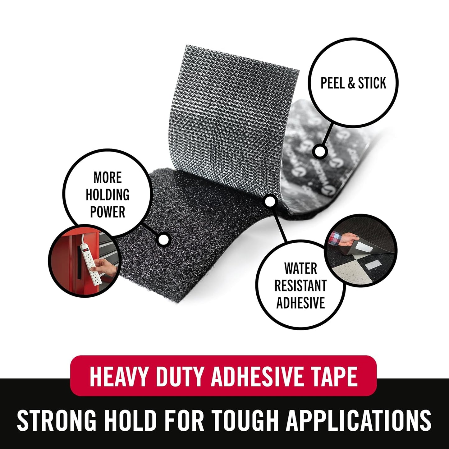 VELCRO - Heavy Duty Tape with Adhesive | 15 Ft X 2 in | Holds 10 Lbs, Black | Industrial Strength Roll, Cut Strips to Length | Strong Hold for Indoor or Outdoor Use, 15Ft X 2In - Serious Techies