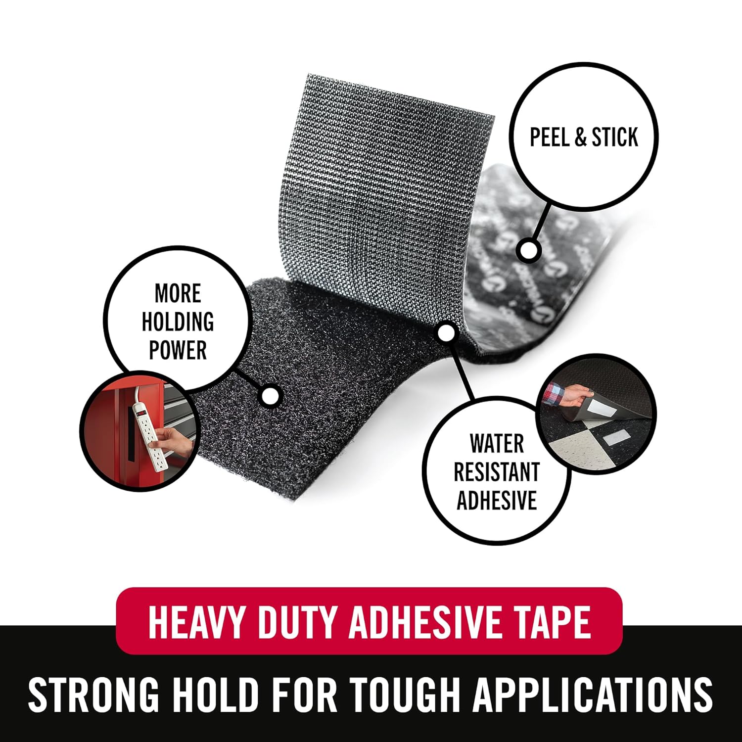 VELCRO - Heavy Duty Tape with Adhesive | 15 Ft X 2 in | Holds 10 Lbs, Black | Industrial Strength Roll, Cut Strips to Length | Strong Hold for Indoor or Outdoor Use, 15Ft X 2In - Serious Techies