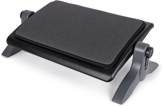 Ottoman, Ergonomic Foot Rest for under Desk, Adjustable Height and Angle, Sponge Platform, Anti-Slip, Ankle Support, Detachable Washable Cushion, Back and Leg Pain Relief, 21.6" L X 11.4" W, Black