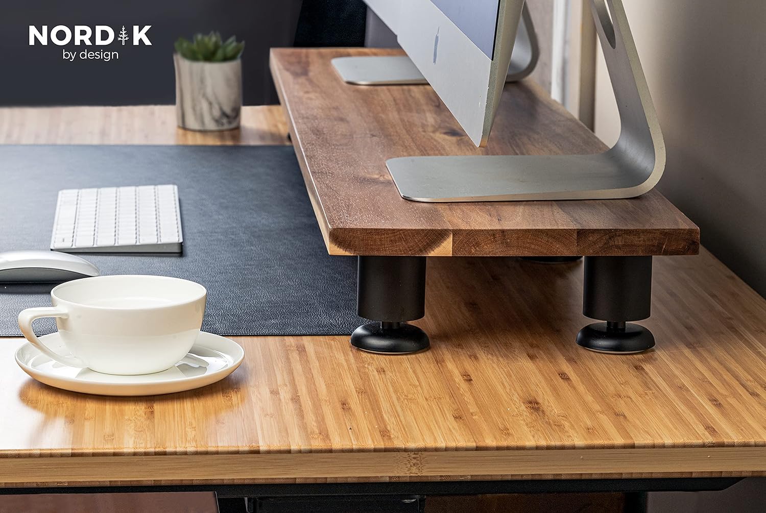Nordik - Large Dual Monitor Riser for 2 - Premium Handmade Hardwood Acacia Computer - Laptop TV Stand with Storage for Desk Accessories - Serious Techies