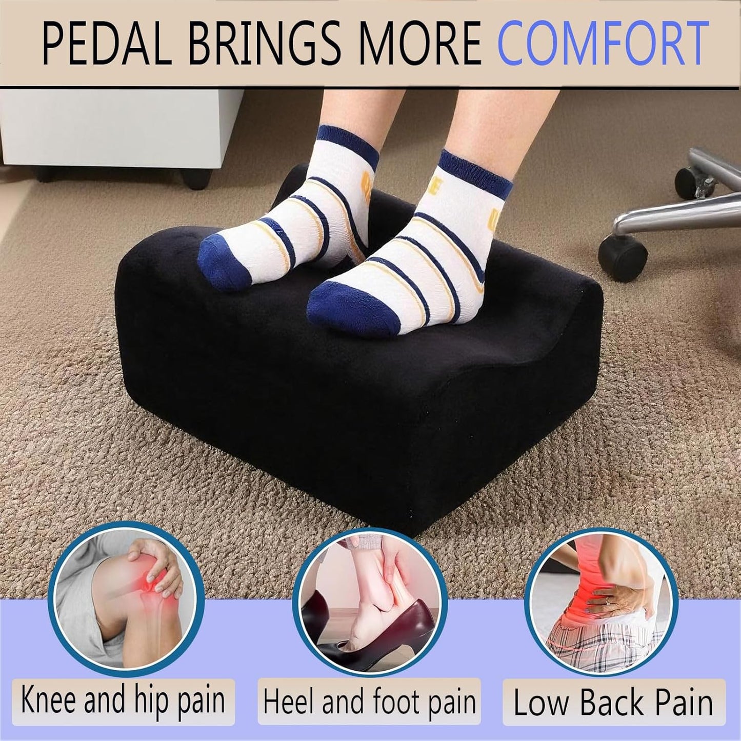 COMFelicify - Foot Rest for under Desk at Work,At Work Soft Ergonomic Footrest,Support Foot Pillow,Heel Chair,Leg Elevation Pillow,(Black) - Serious Techies