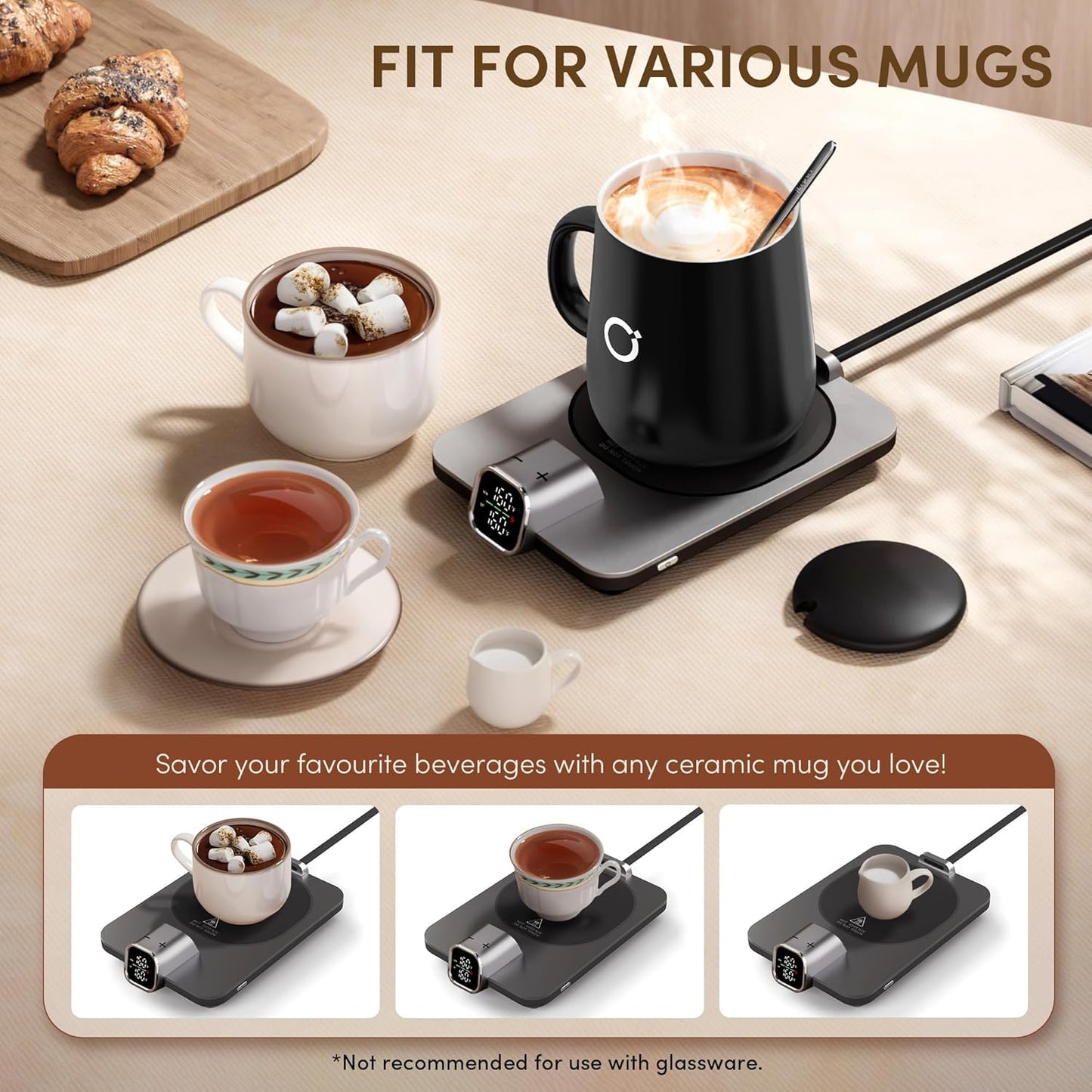 Ikago - Coffee Mug Warmer Set, Temperature Control Smart Heated Mug for Desk, Electric Coffee Warmer with Auto Shut off & Real-Time Temp Display, Gifts for Men Women, 15Oz, Black - Serious Techies