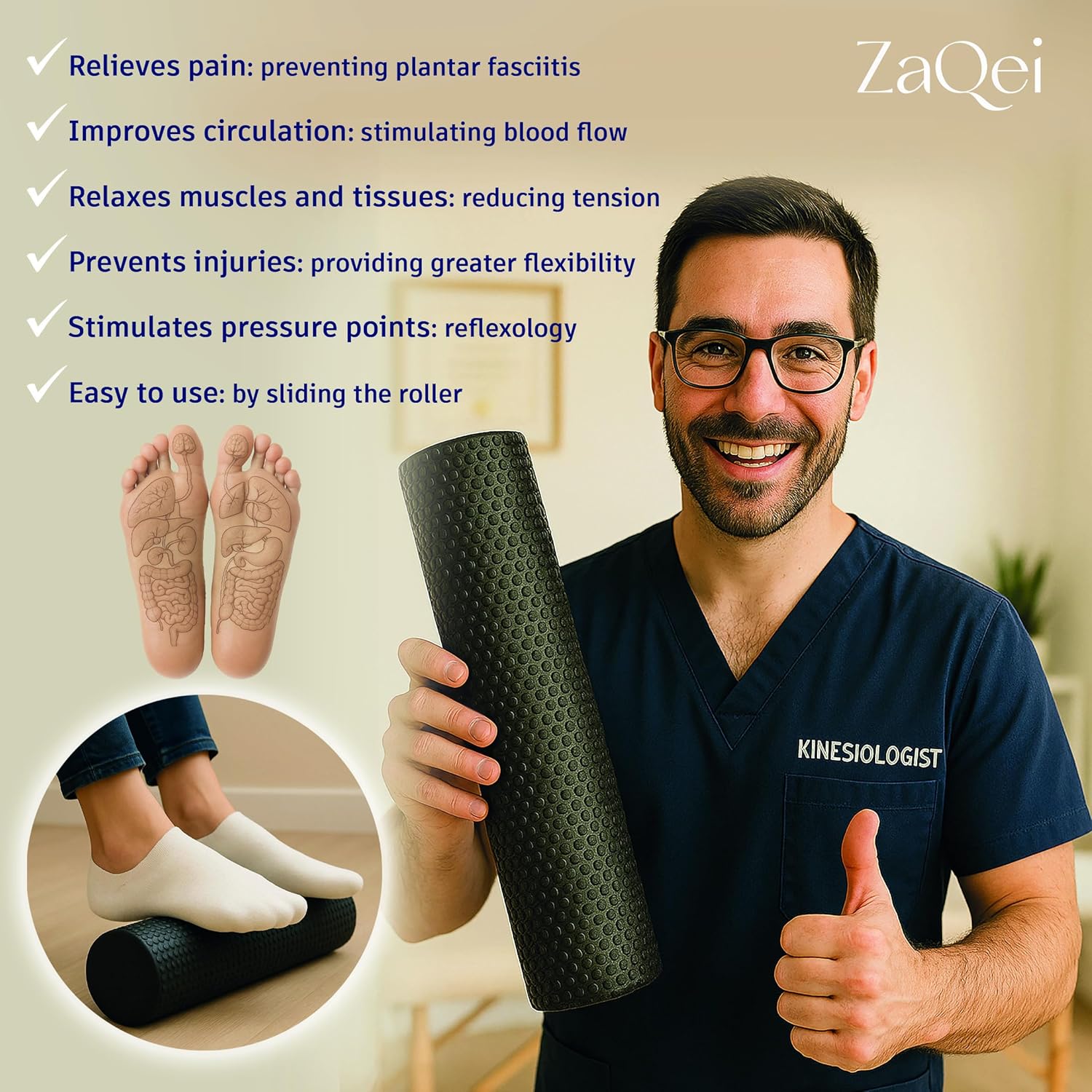 Zaqei - Foot Rest for under Desk at Work, Massage Roller & Egyptian Velvet Cover, Improves Circulation & Prevents Muscle Tension, Ergonomic Foot Stool, Desk and Gaming Accessories, Office Desk Accessories - Serious Techies