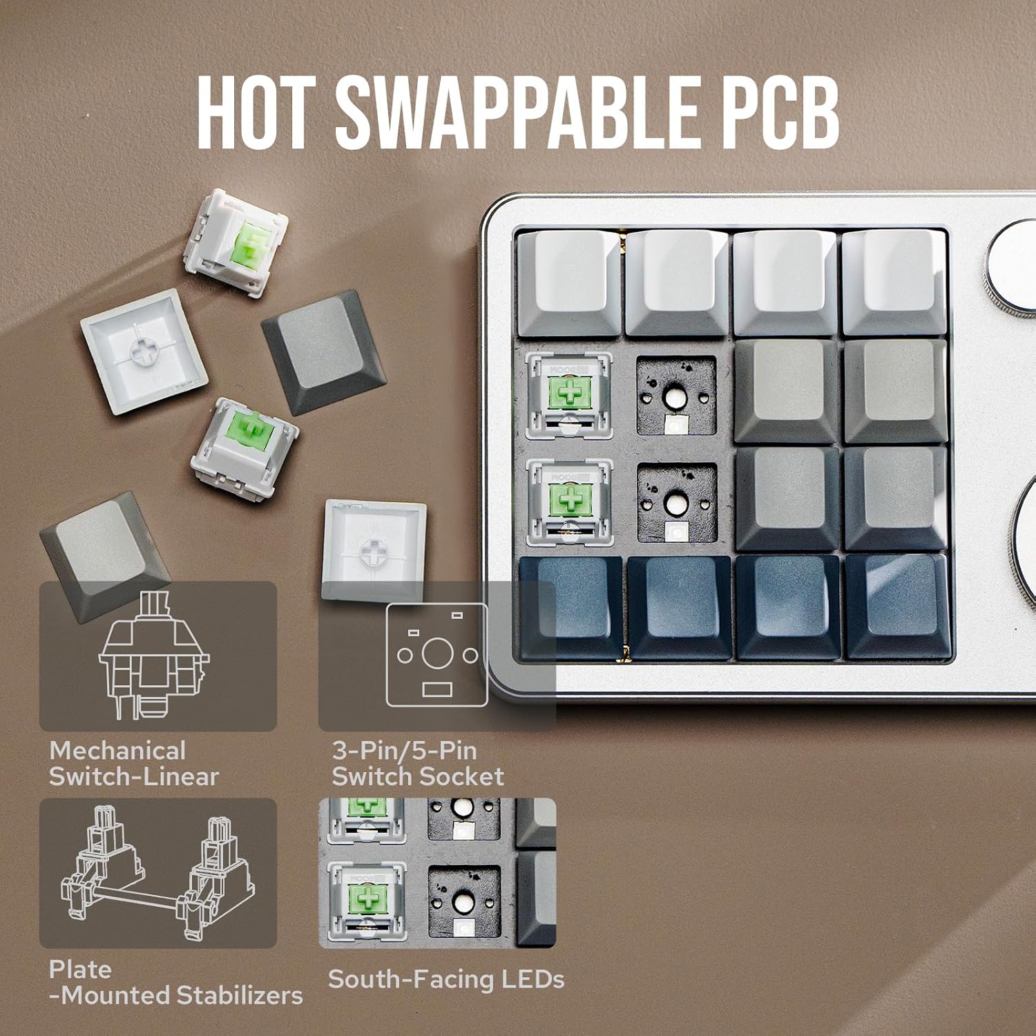 KIIBOOM - Cybrix 16 via Programmable Macro Pad - 16 Keys + 3 Knobs, Type-C Wired Aluminum Numpad, Hot-Swappable PCB, RGB Backlight, Lightweight & Portable Numeric Keypad for Windows & Mac (Silver) - Serious Techies