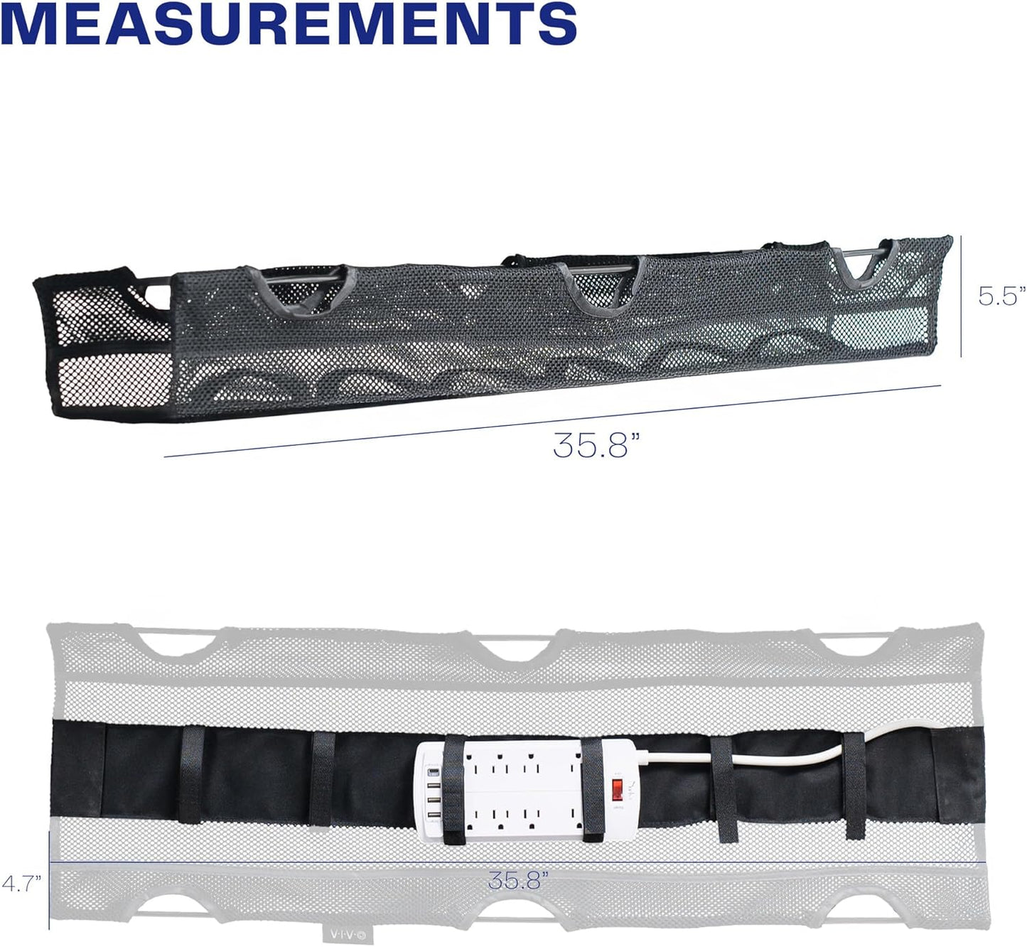 under Desk 36 Inch Mesh Net Cable Management with Power Strip Holder, Wire Organizer, Adjustable Home Office Standing Desk Cord Storage, Black, DESK-AC36MH-S