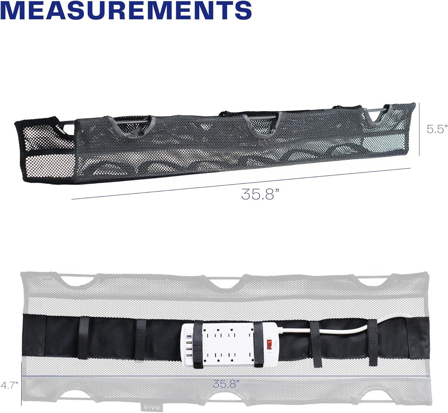 under Desk 36 Inch Mesh Net Cable Management with Power Strip Holder, Wire Organizer, Adjustable Home Office Standing Desk Cord Storage, Black, DESK-AC36MH-S