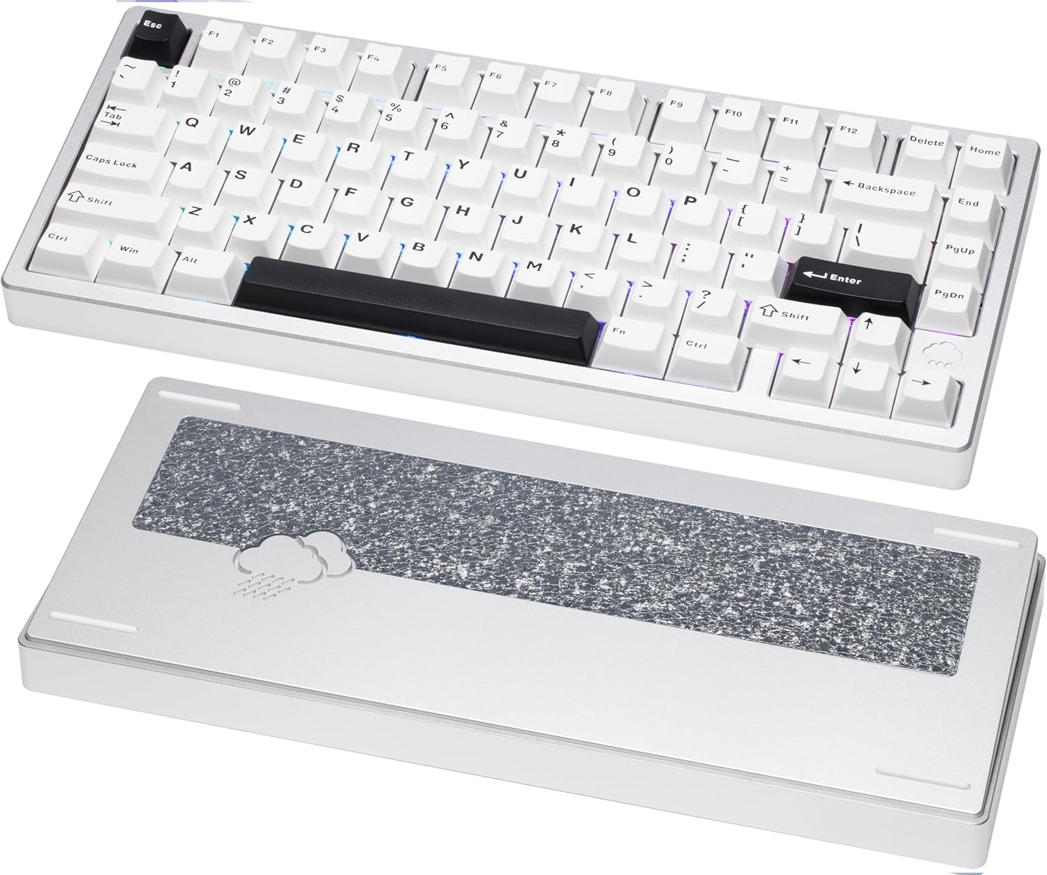 WOBKEY -  Rainy 75 CNC Aluminum Hmx/Jwk/Cocoa Switches Triple-Mode Connectivity Mechanical Keyboard with Superior Acoustics, No Rgb/Pp/Mirrored Glass/3500Mah/Violet Switch (Lite - Silver) - Serious Techies