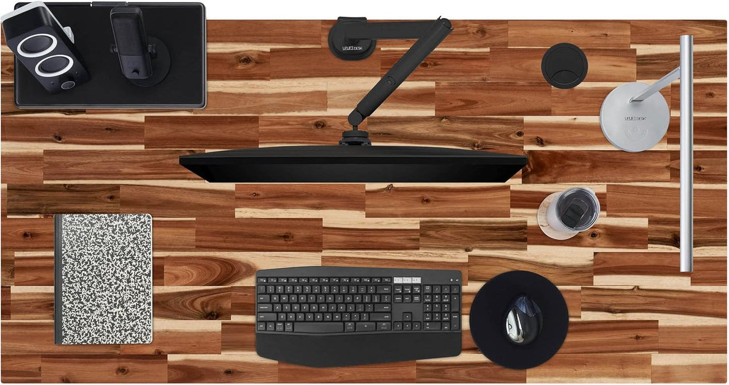 Uplift - Desk Acacia Butcher Block (72 X 30 Inch) Standing Desk 2-Leg V2 Adjustable Stand up C-Frame (Black), Advanced Keypad, Wire Grommets, Wire Tray, Rocker Board - Serious Techies