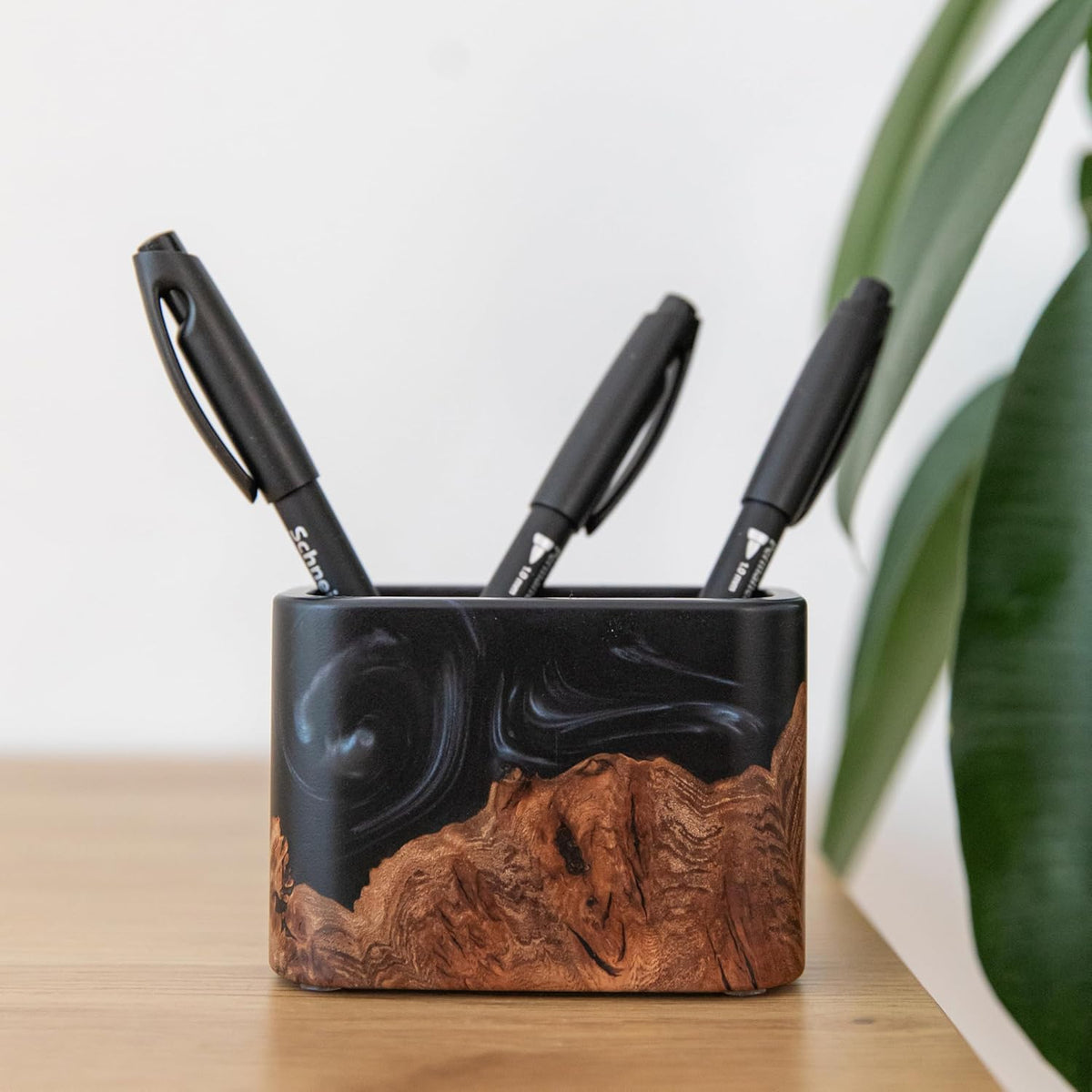  resinwood.art - RWA Premium Pen Holder for Men and Women, Desk Pen Cup - Epoxy Wooden Pencil Holder for Office Organization, Desktop Accessories - Luxury Resin & Wood Pen Stand for Office Desk Decor, Black - Serious Techies
