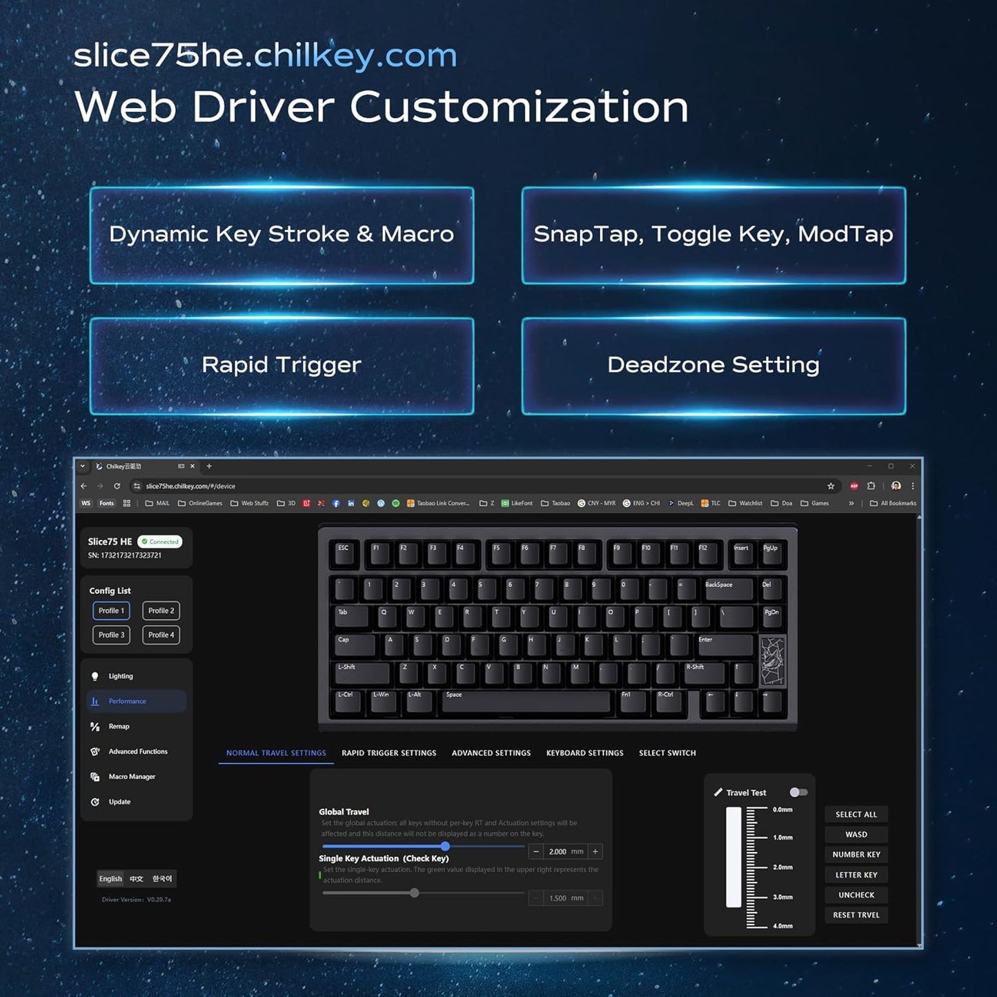 Chilkey - Slice75 HE Gaming Keyboard: 75% Percent Hall Effect Magnetic Aluminum Keyboard with WS Flux HE Clacky Switch, Rapid Trigger, 8K Polling, Per-Key RGB Custom Key Board for Game Office(Gray) - Serious Techies